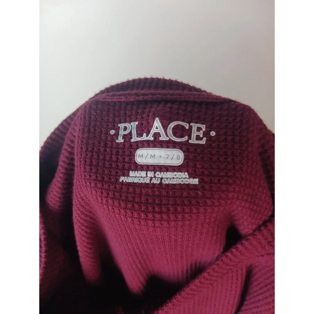 The Children's Place Boys Waffle Knit Henley Shirt Size M 7/8 Burgundy